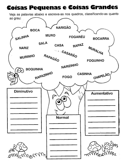 Atividades de português aumentativo e diminutivo