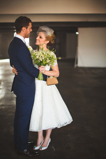 HVB vintage wedding blog, Real Vintage Brides feature - Kathryn in 1950s lace wedding dress