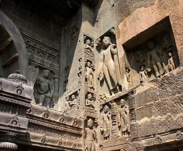 sculptures on exterior walls of Ajanta caves