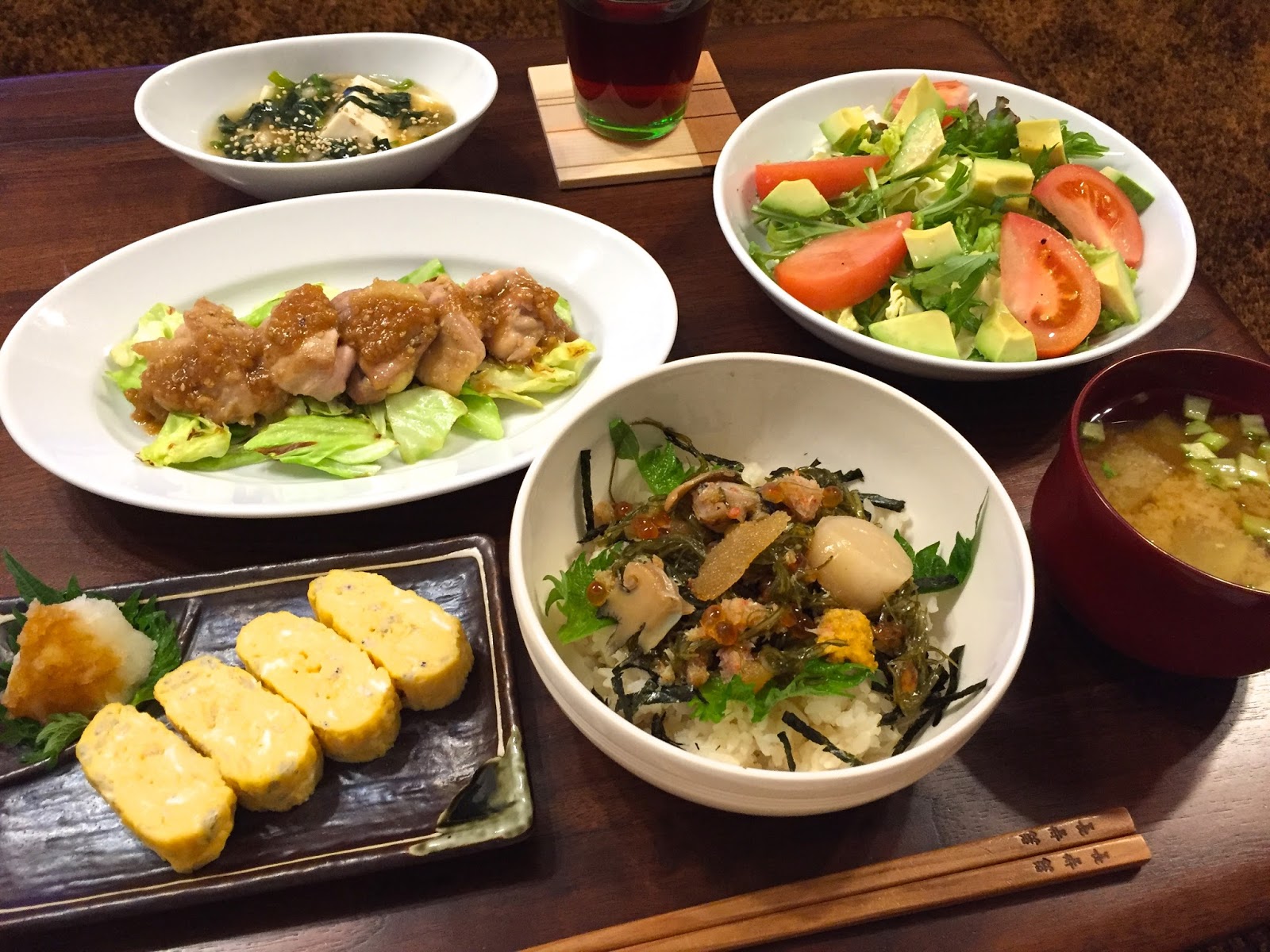 てっちゃんちのおいしい献立 海鮮七宝漬け丼 鶏もも肉の味噌だれ焼き