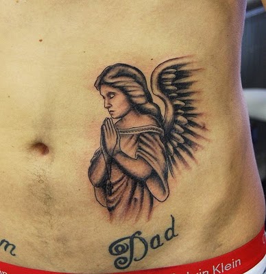 religious tattoos. praying angel tattoo.