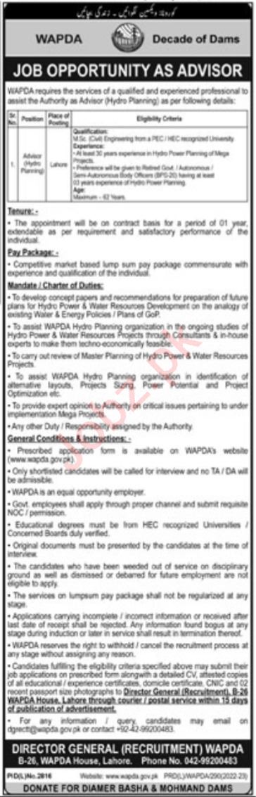 Jobs in Water and Power Development Authority WAPDA