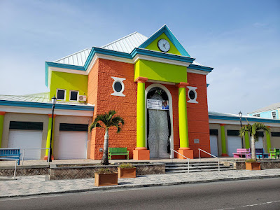 Brightly colored straw market building