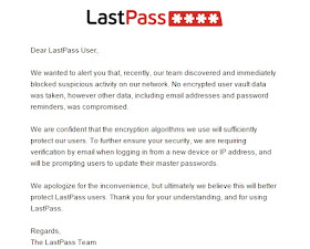 Notification from LastPass to its customers
