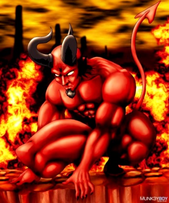 Ilustración del Diablo o Satanás rodeado de fuego