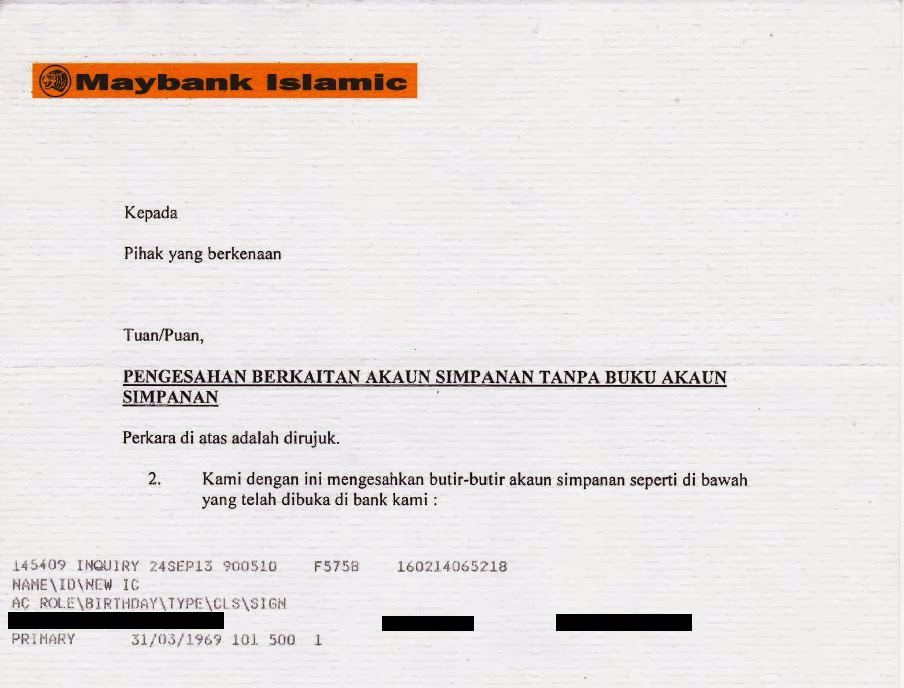 Contoh Memohon Surat Salinan Penyata Bank