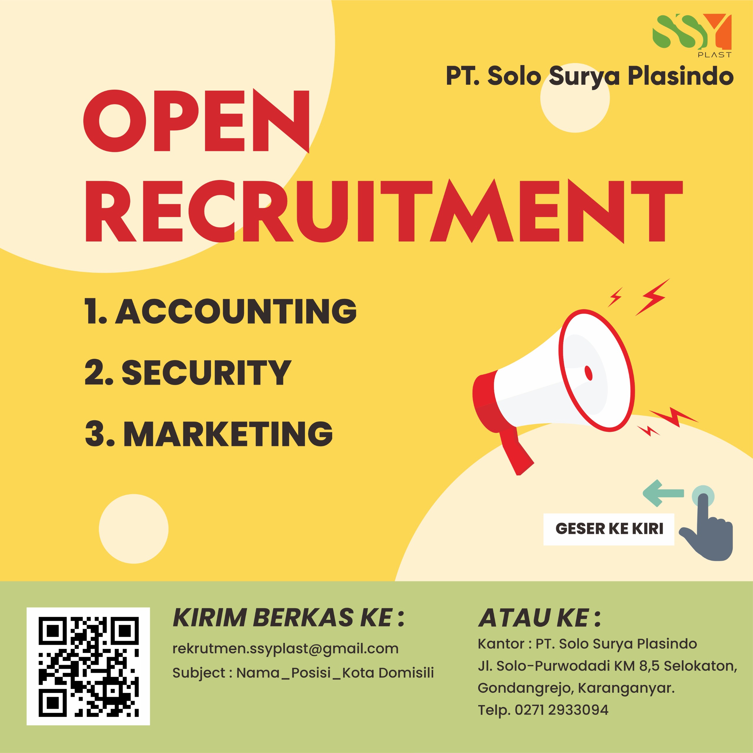 Loker Karanganyar Accounting, Security, Marketing di PT Solo Surya Plasindo