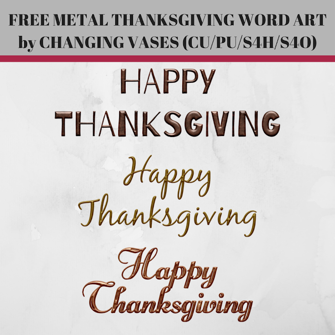 Free Digital, Metal Thanksgiving Scrapbooking Word Art Elements