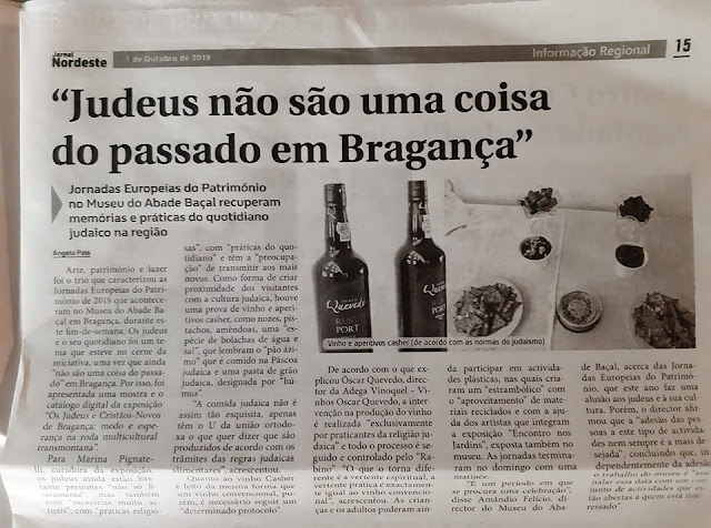 «Judeus não são uma coisa do passado em Bragança» | Notícia, Jornal Nordeste, Outubro de 2019