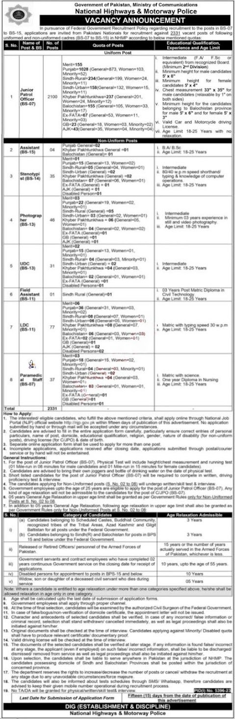 National Highway And Motorway Police Jobs 2024 – Apply Online