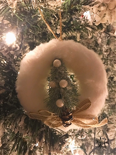 white fur wreath ornament mini bottle brush tree