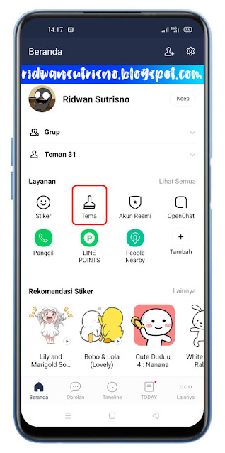 Ganti tema line ke mode gelap