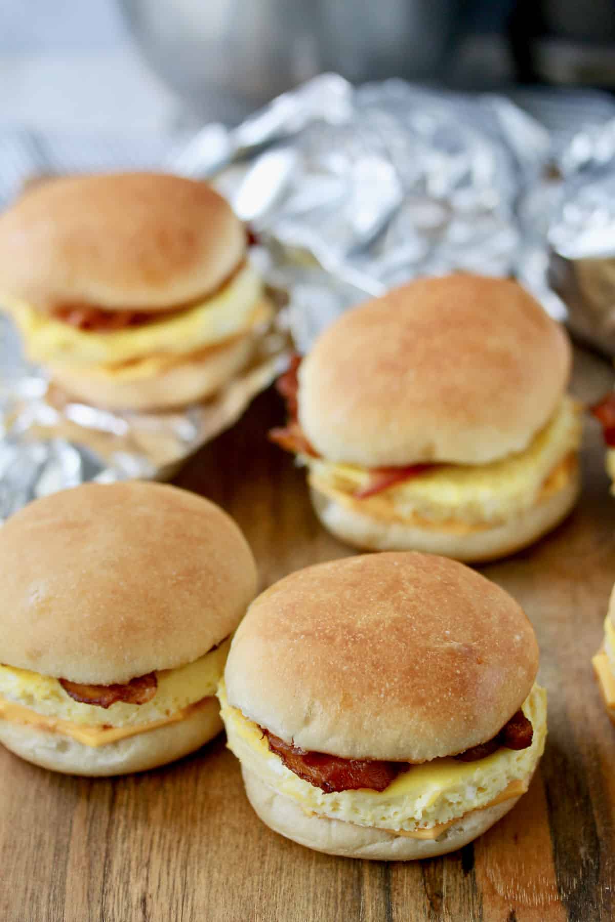 Make-ahead Freezer Breakfast Sandwiches ready to wrap and freeze.