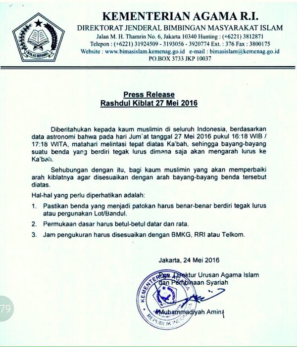 Hari Ini Matahari Tepat di Atas Ka'bah, Kemenag Himbau Perbaharui Arah Kiblat
