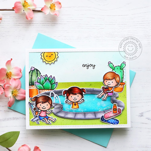 Sunny Studio Stamps: Swimming Pool Die Focused Summer Card by Isha Gupta (featuring Kiddie Pool, Looking Sharp)