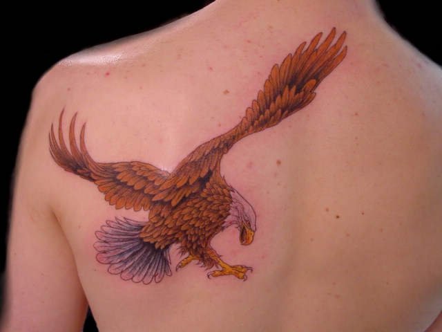 The Tattoo of a flying Eagle was requested by Davide Flying Eagle Tattoos