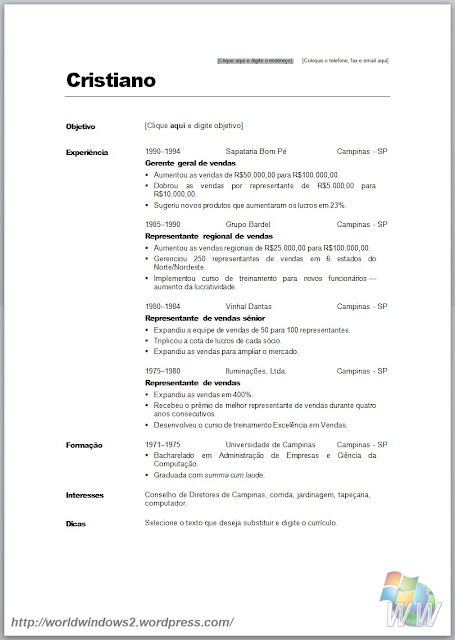 Curriculum Vitae (modelos prontos, exemplos e download)