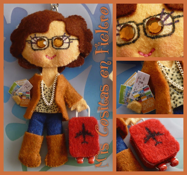 broche de fieltro, broche en fieltro, fieltro broche, broche, fieltro, felt, regalo, pin, Monigota, muñeca de fieltro, felt doll, agente de viajes, viajero, viajera, trip, travel, 