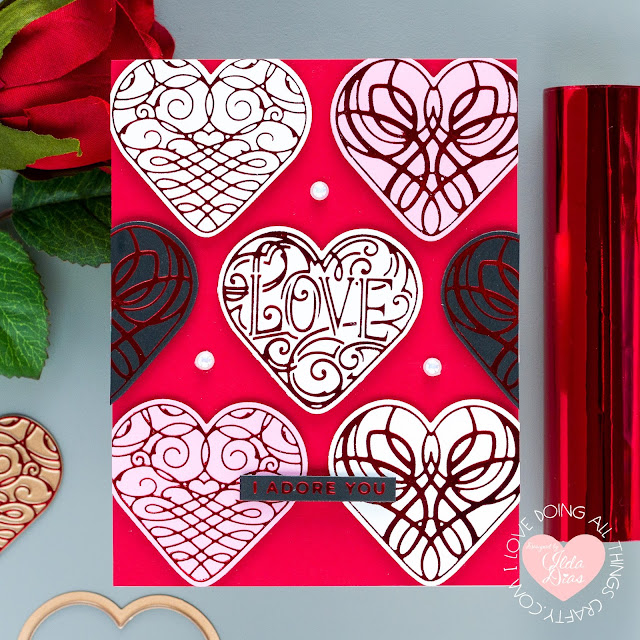 Calligraphy Hearts, Valentine Cards,Spellbinders,Glimmer Hot Foil Kit of the Month,glimmer foil,Card Making, Stamping, Die Cutting, handmade card, ilovedoingallthingscrafty,  how to,  Foil Stamping