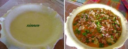 Filling of potatoes, peas and bacon