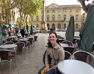 Aimee in the spot (she thinks) from her visit in college