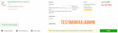 Bukti Transaksi Pembelian Wiper BMW E70 via Tokopedia Rajabmw