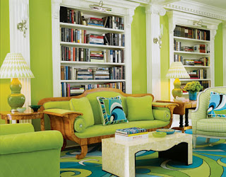 colorful green living room