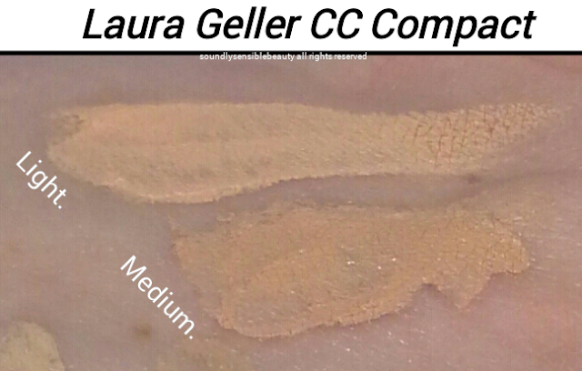 Laura Geller CC Creme Color Correcting Cream Compact Light Medium Swatches of Shades and Review