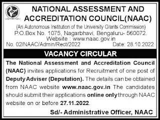 NAAC Dy Adviser Recruitment 2022