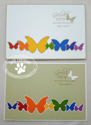 Greeting card with colourful butterfly border; handmade by CardsNpaperart