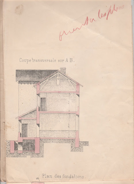 Projet d’une école de hameau à la Beluze, coupe transversale, dessin de M. G. Rotival, architecte, 1887 (collection musée)