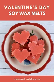 These diy soy wax melts are so easy to make!  Soy wax melts diy are made with a natural chocolate fragrance for Valentine’s Day.  Scented wax melts give your home a pleasant scent.  Make dyi wax melts to naturally scent your home.  These homemade scented wax melts can be made in under an hour.  Wax melts diy recipes like this can be made with your choice of scent.  These natural wax melts use a natural fragrance oil and soy wax.  Learn how to make wax melts.  #waxmelts #soywax #diy #chocolate #naturalwaxmelts #ecofriendly