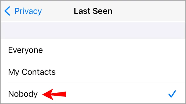 اختيار Nobody على واتساب في الايفون