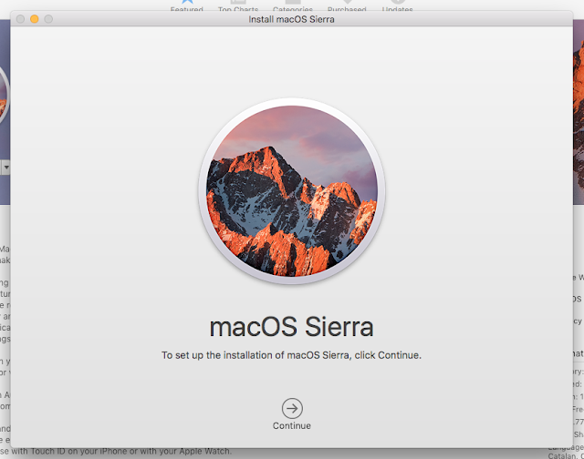 macOS Sierra installation popup