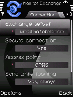 mail for exchange - edit profile - connection