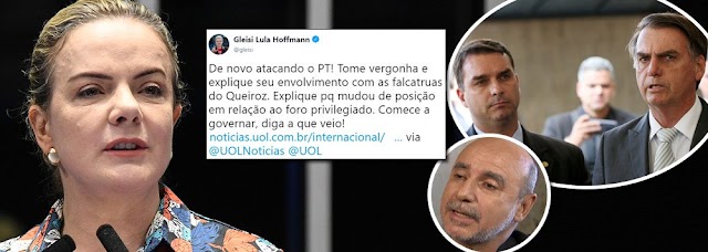 GLEISI A BOLSONARO: TOME VERGONHA E EXPLIQUE O CASO QUEIROZ