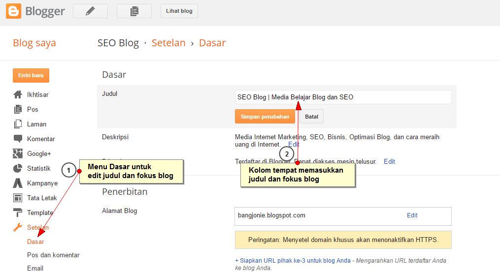 Cara membuat judul blog di Blogger | SEO Blog
