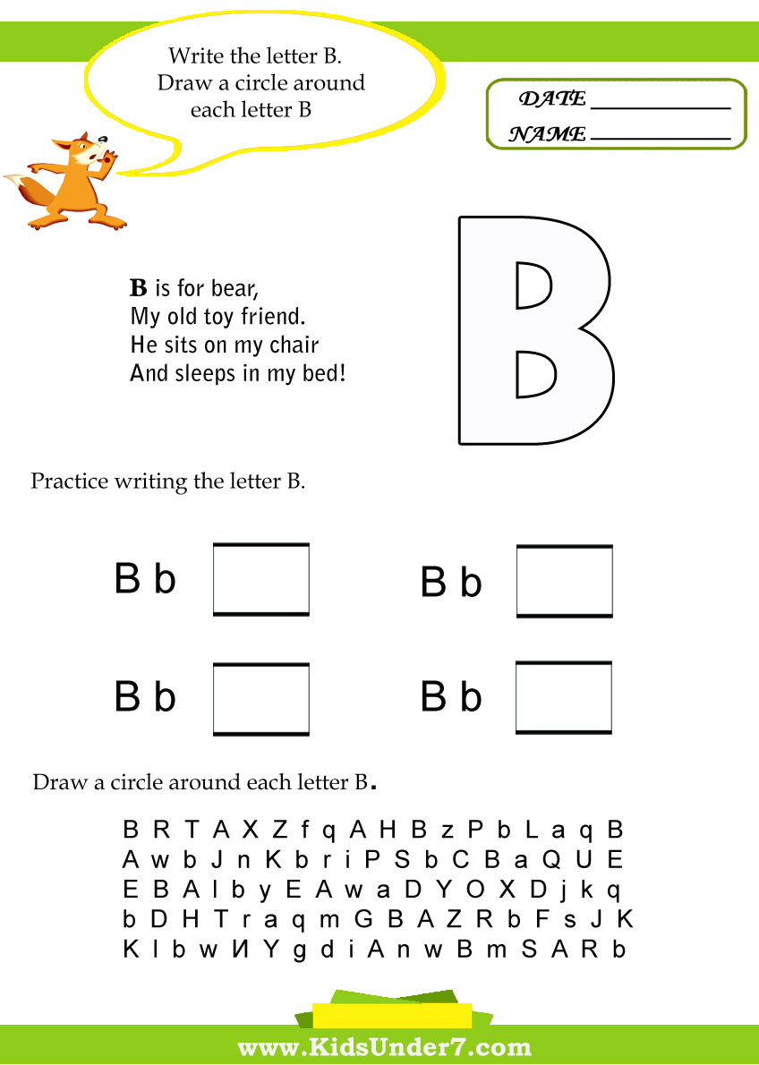 Kids Under 7: Letter B Worksheets