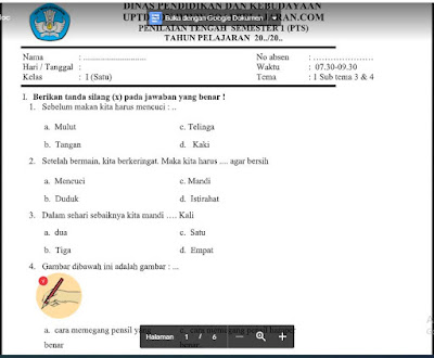 PTS Tema 1 (Subtema 3 & 4) Kelas 1 Sem. Ganjil SD/MI