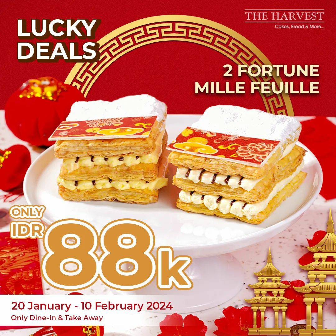Promo The Harvest Lucky Deals Spesial IMLEK - 2 Fortune Mille Feuille Hanya Rp. 88K