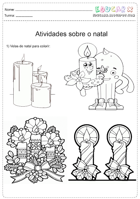 Velas de natal para colorir e imprimir