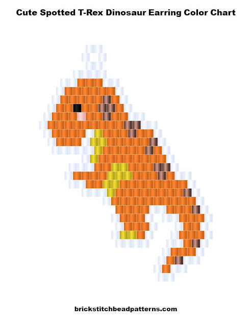 Free Cute Spotted T-Rex Dinosaur Earring Brick Stitch Seed Bead Pattern Color Chart