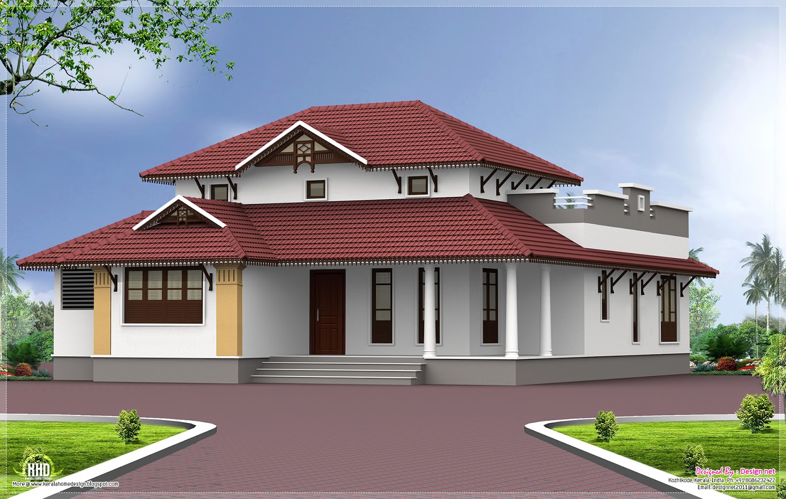 Single storey home exterior in 1650 sq feet Kerala home 