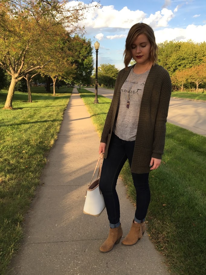 A textured cardigan perfect for fall layering. 