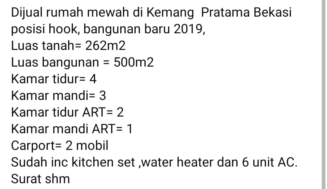 Jual Rumah Murah BU di Kemang  Pratama Bekasi shaghana com