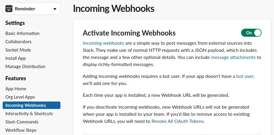 Activate incoming webhooks
