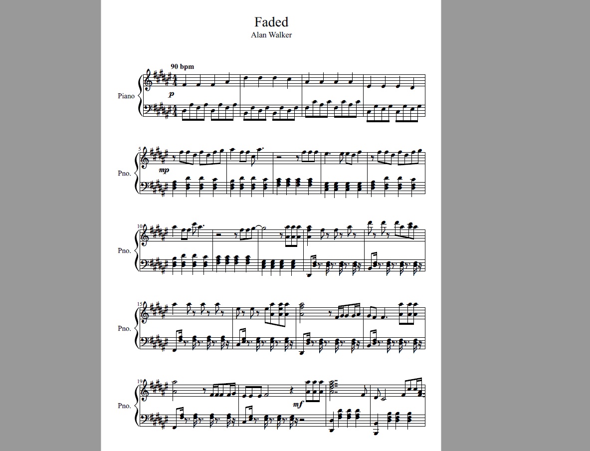 Faded Alan Walker Piano Sheet Music Music Sheet Collection - faded alan walker piano sheet music roblox