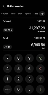 Screenshot showing Samsung Tip Calculations