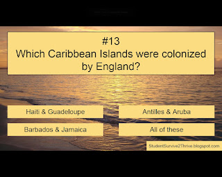 Which Caribbean Islands were colonized by England? Answer choices include: Haiti & Guadeloupe, Antilles & Aruba, Barbados & Jamaica, All of these
