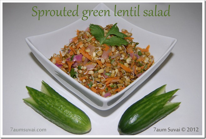 Sprouted green lentil salad